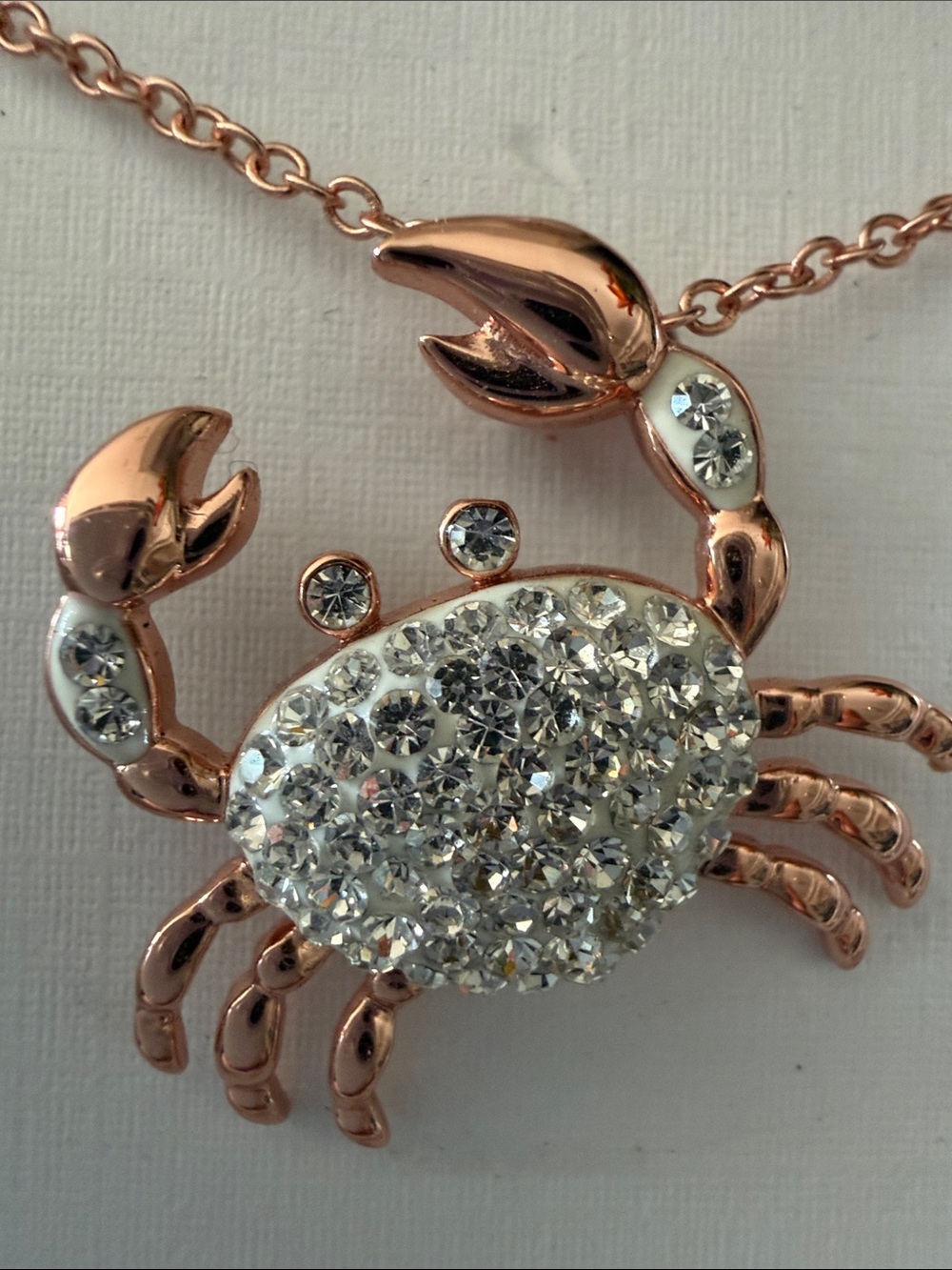 NWT Crystal Crab Pendant Necklace in Rose Gold, Genuine Crystal & 7” chain & box
